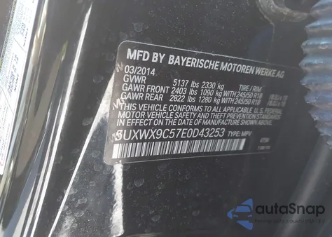 2014 BMW X3 xDrive28I from USA, damaged, VIN 5UXWX9C57E0D43253